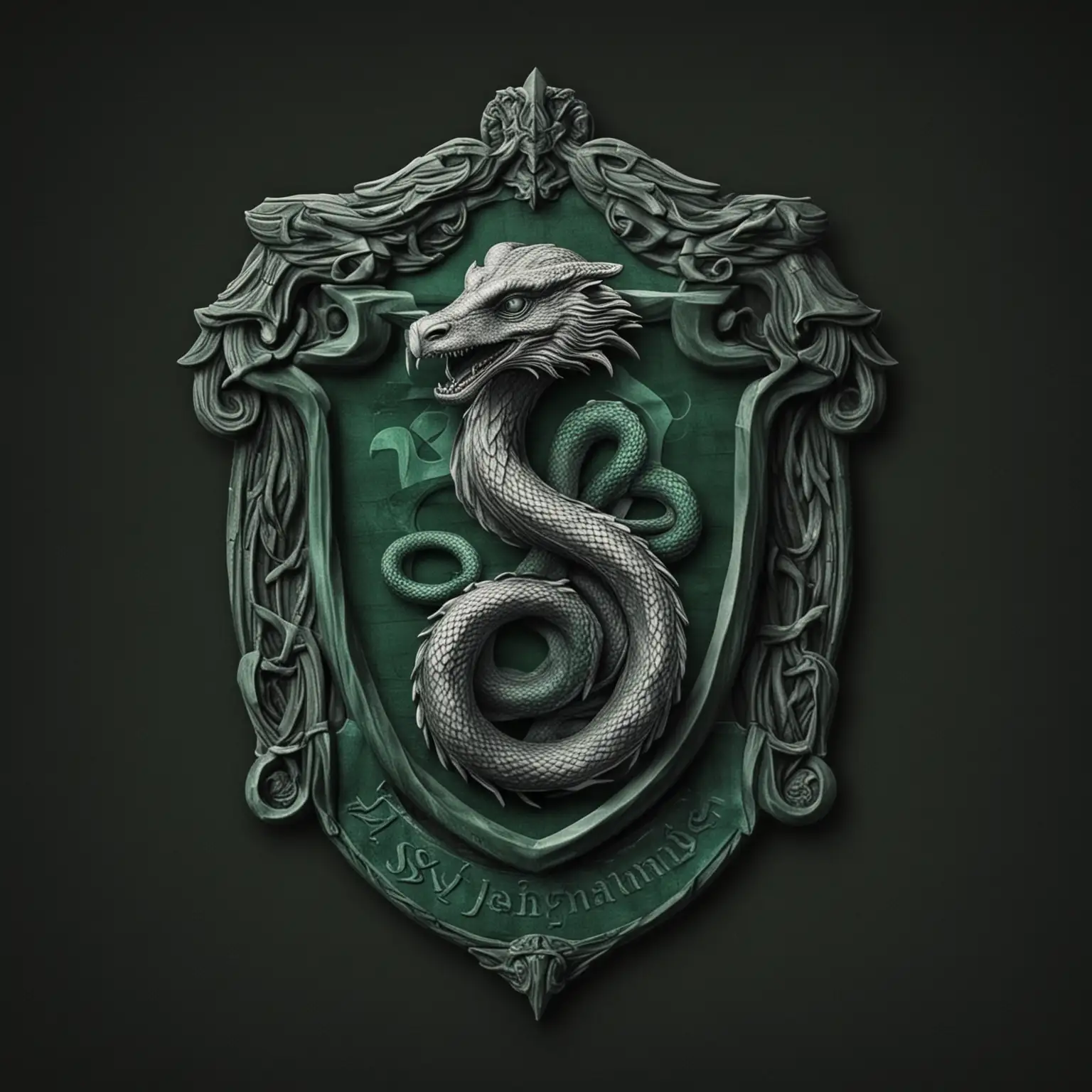 Slytherin Crest on Vintage Scroll Background