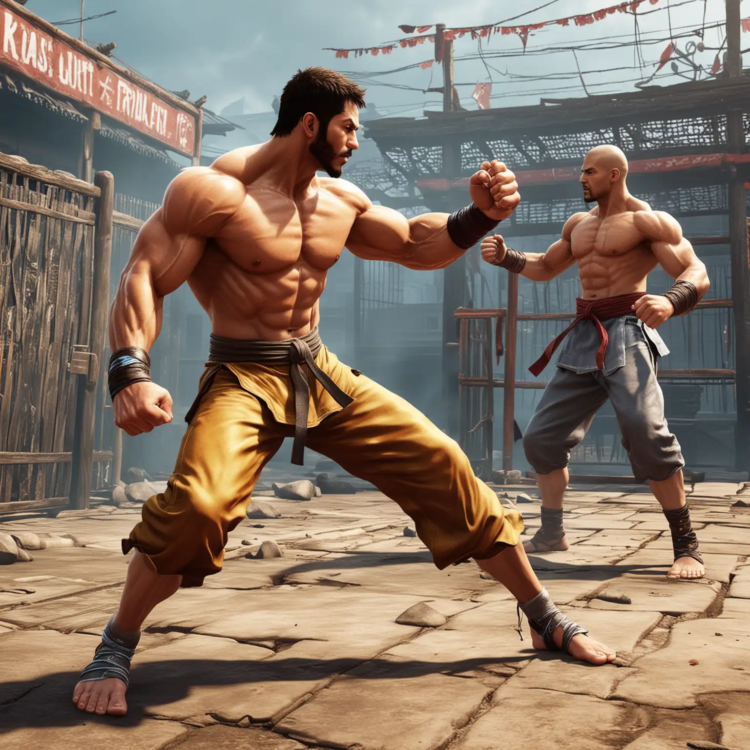  it’s time to prepare yourself for the unbeatable offline fighting game. Are you ready to learn action-packed fusion of fighting games, karate fight, kung fu battle, cage wrestling, Get ready to be a fantastic karate fighter of gym fight wali new game and win all games, showing temple in background, fighting between 2 bodybuilder karate kung fu