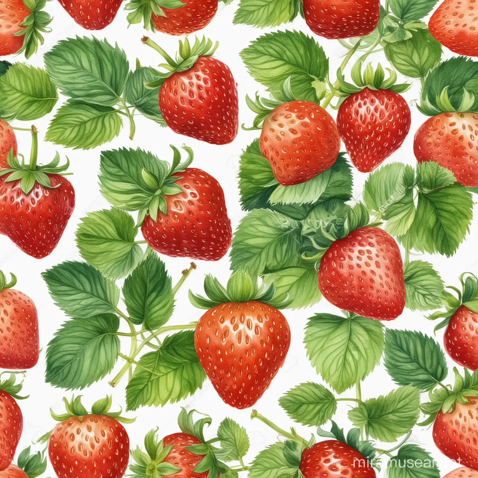 Strawberries in Watercolor Fresh Realistic High Definition Illustration on White Background