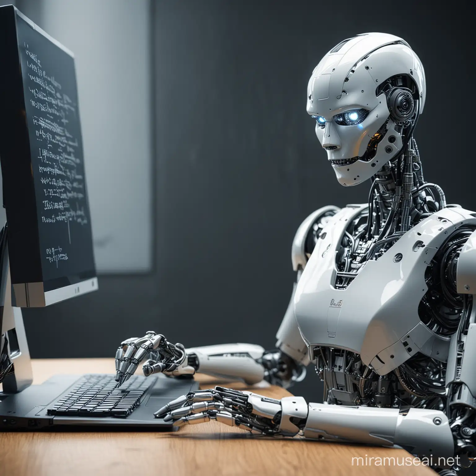 Imagen de un robot escribiendo en un computador