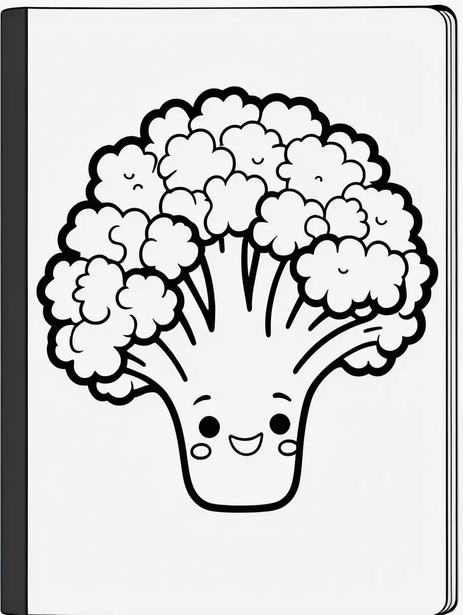 Adorable Cartoon Broccoli in Clean Black and White Coloring Book Design