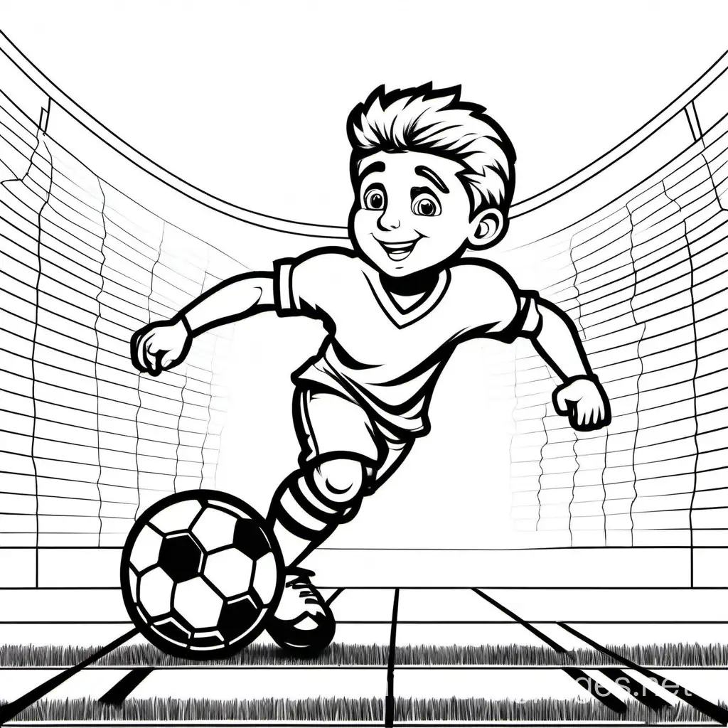 Innocent football, Coloring Page, black and white, line art, white background, Simplicity, Ample White Space. The background of the coloring page is plain white to make it easy for young children to color within the lines. The outlines of all the subjects are easy to distinguish, making it simple for kids to color without too much difficulty