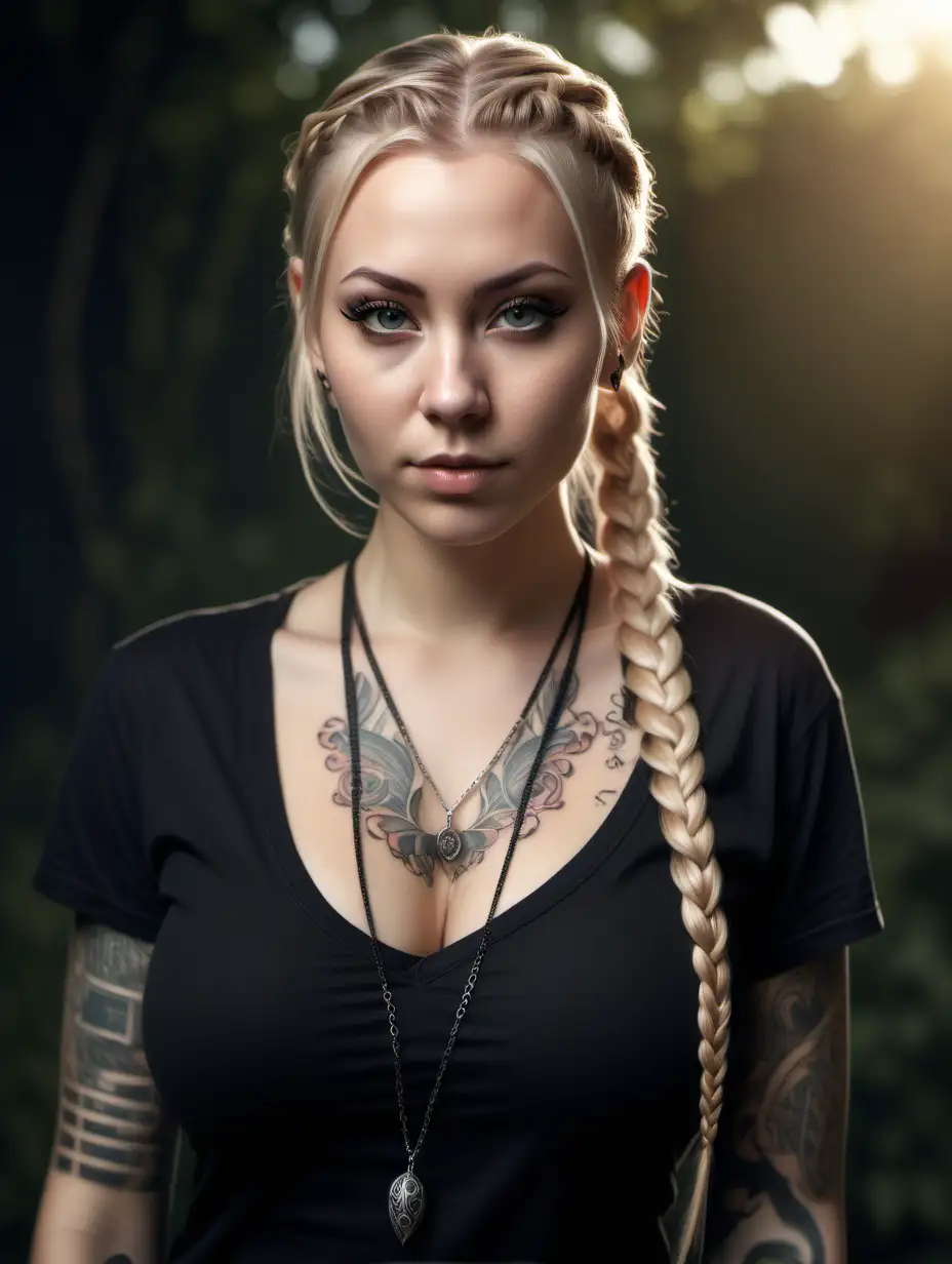 Attractive Nordic Woman with Intricate Tattoos and Braids