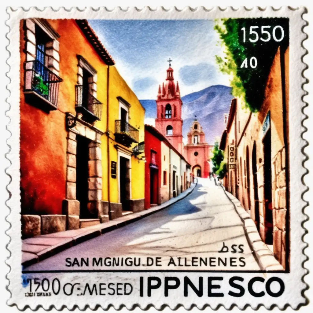 San Miguel de Allende Stamp Watercolor 10 Pesos Mexican Currency Art