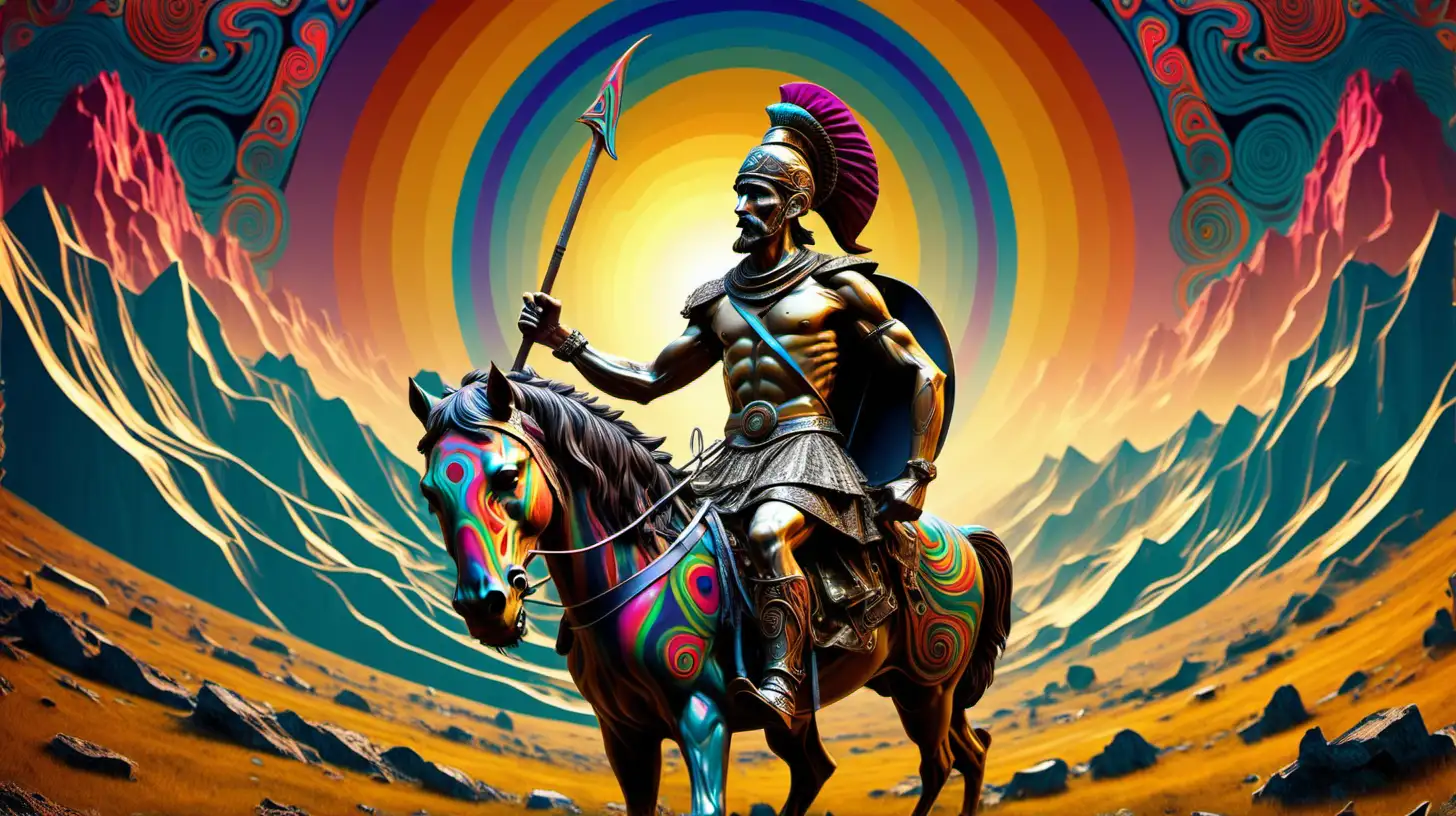 Psychedelic Scythian Warrior Against Vibrant Background