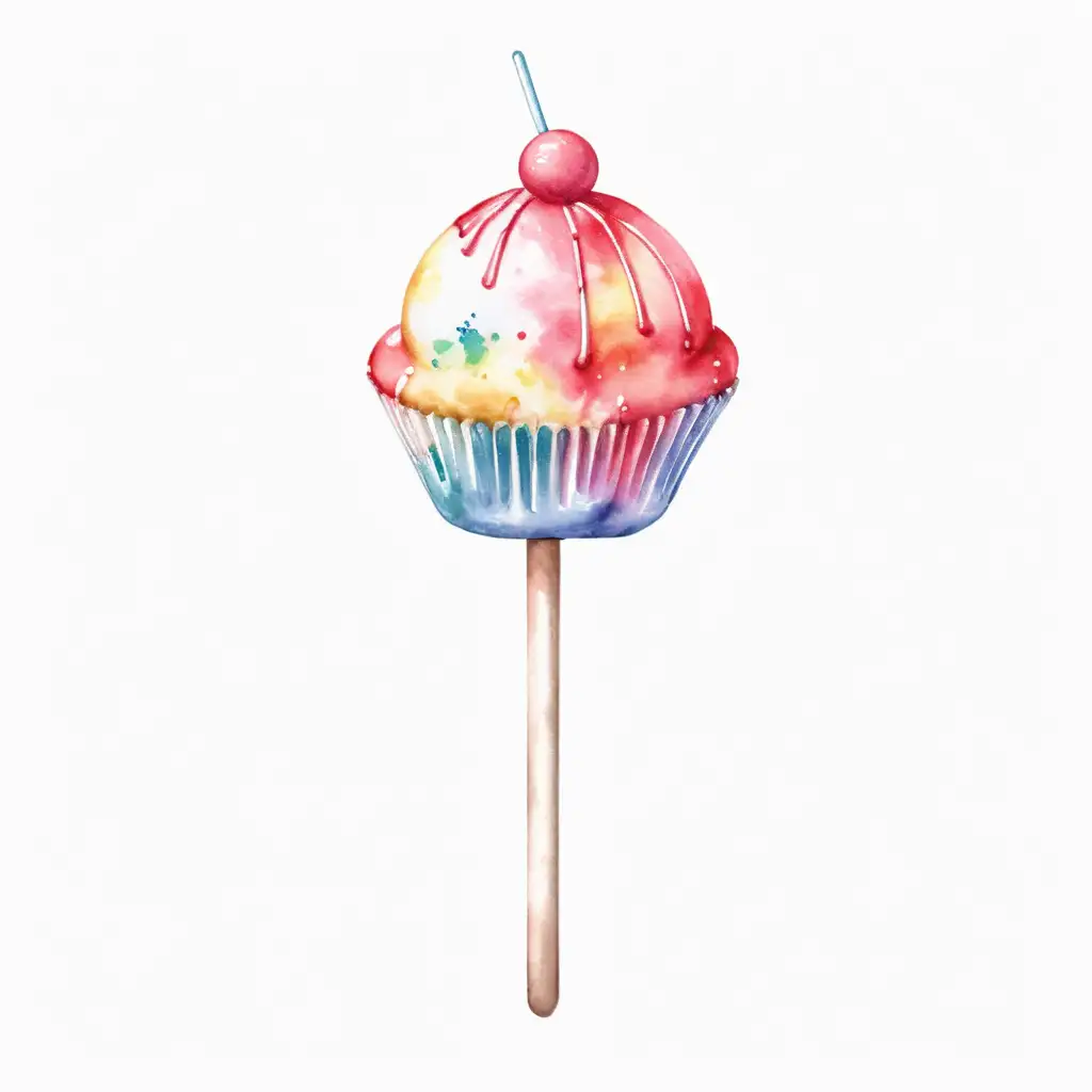 Delicious WatercolorStyle Single Cakepop with Stick