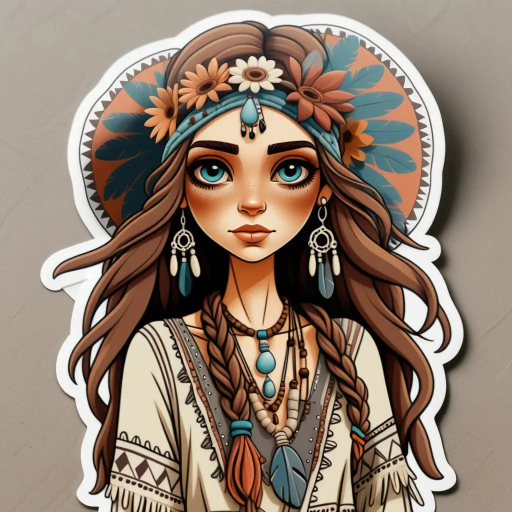 Boho Girl Sticker with Vibrant Colors and FreeSpirited Charm