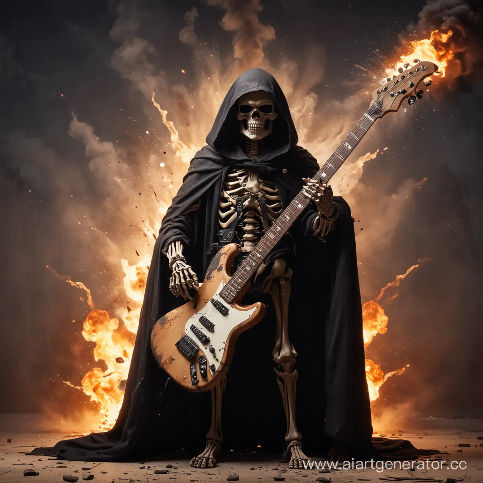 Skeleton-in-Cloak-Playing-Electric-Guitar-Amid-Explosive-Background