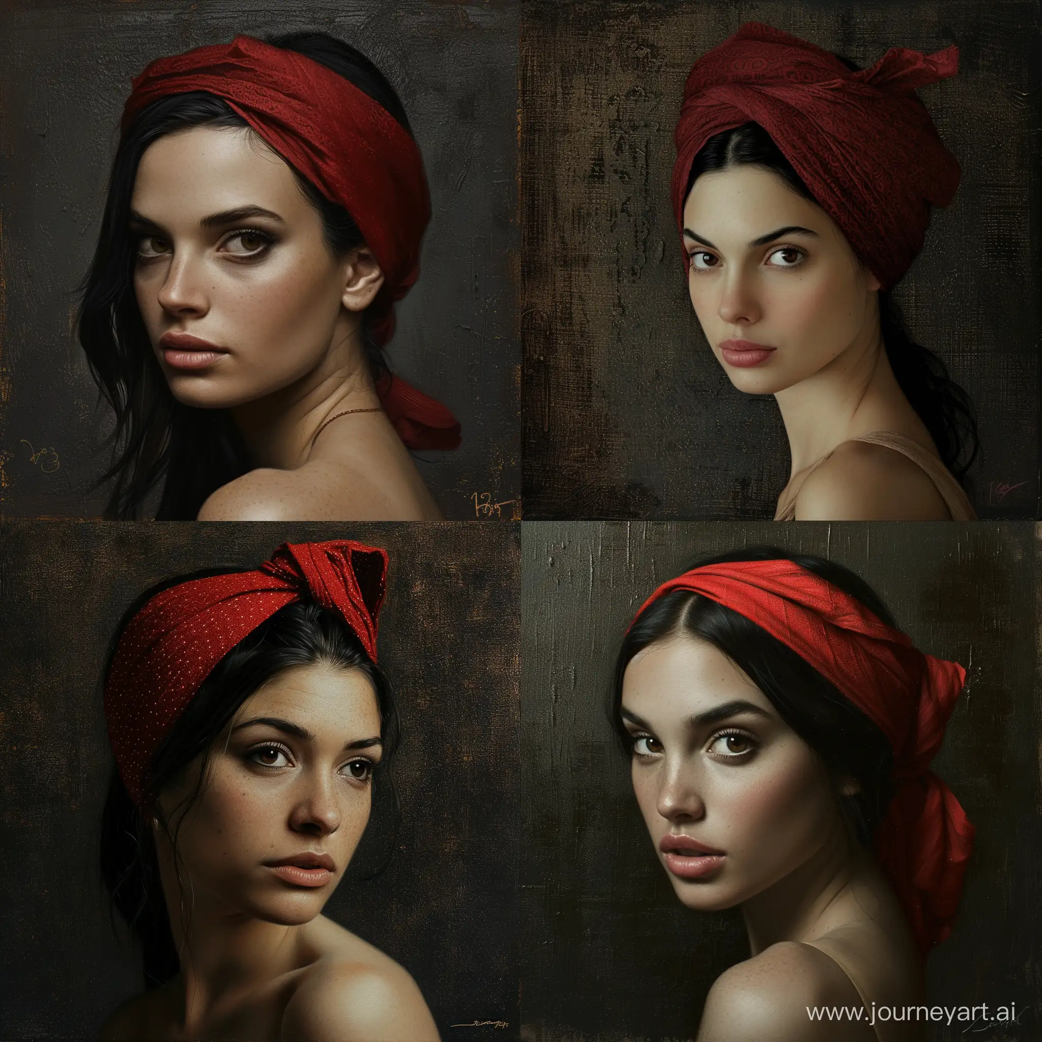 Realistic-Portrait-of-Woman-with-Contemplative-Expression-and-Red-Headband