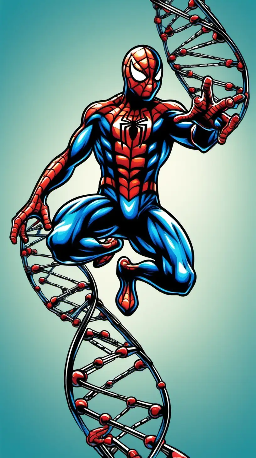 SpiderMan Swinging on DNA Double Helix TShirt Design