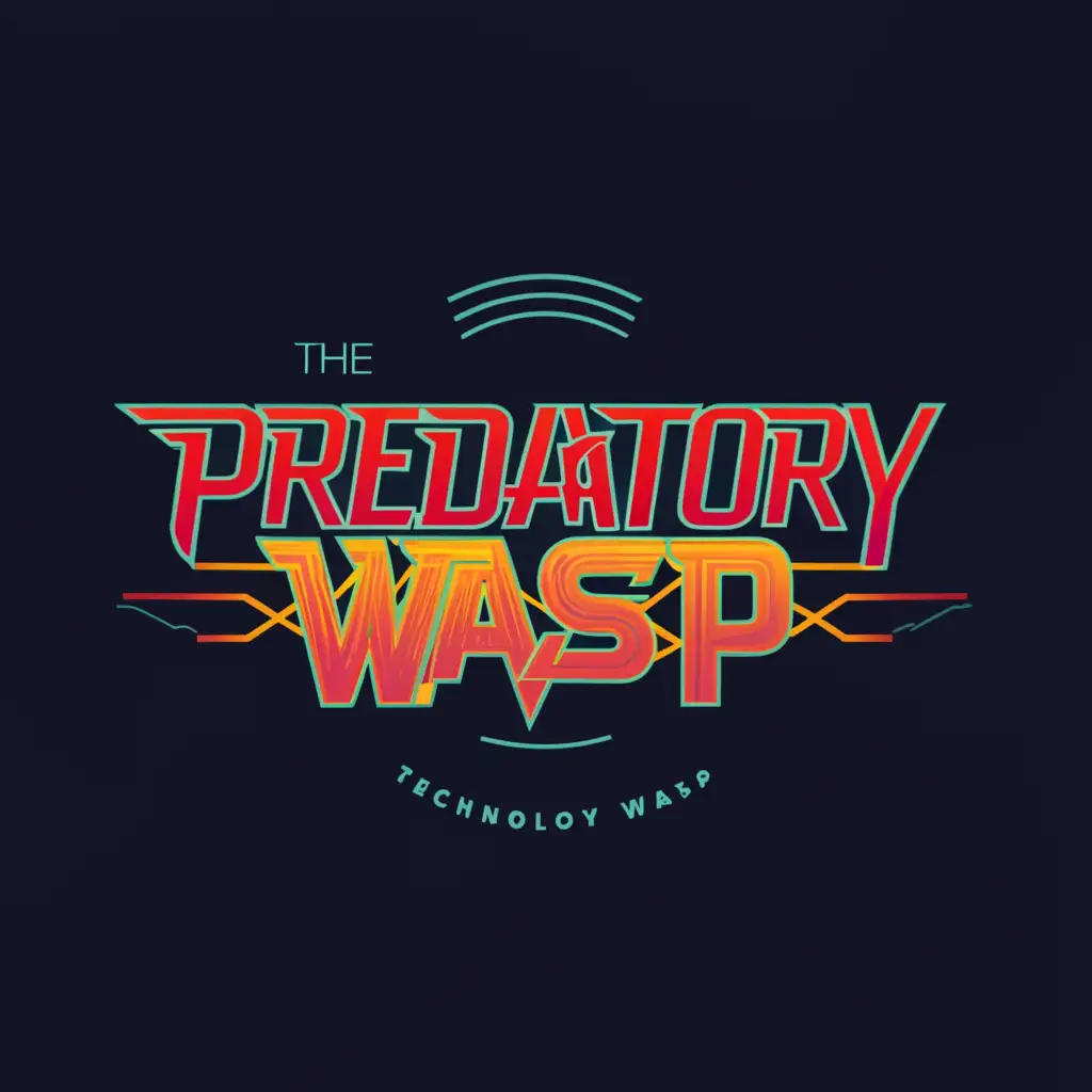 a logo design,with the text Predatory Wasp, main symbol:Just the writing, make the predatory in red and the wasp in blue,complex,be used in Technology industry,clear background. Make the first word red, the 2nd word blue. Black background