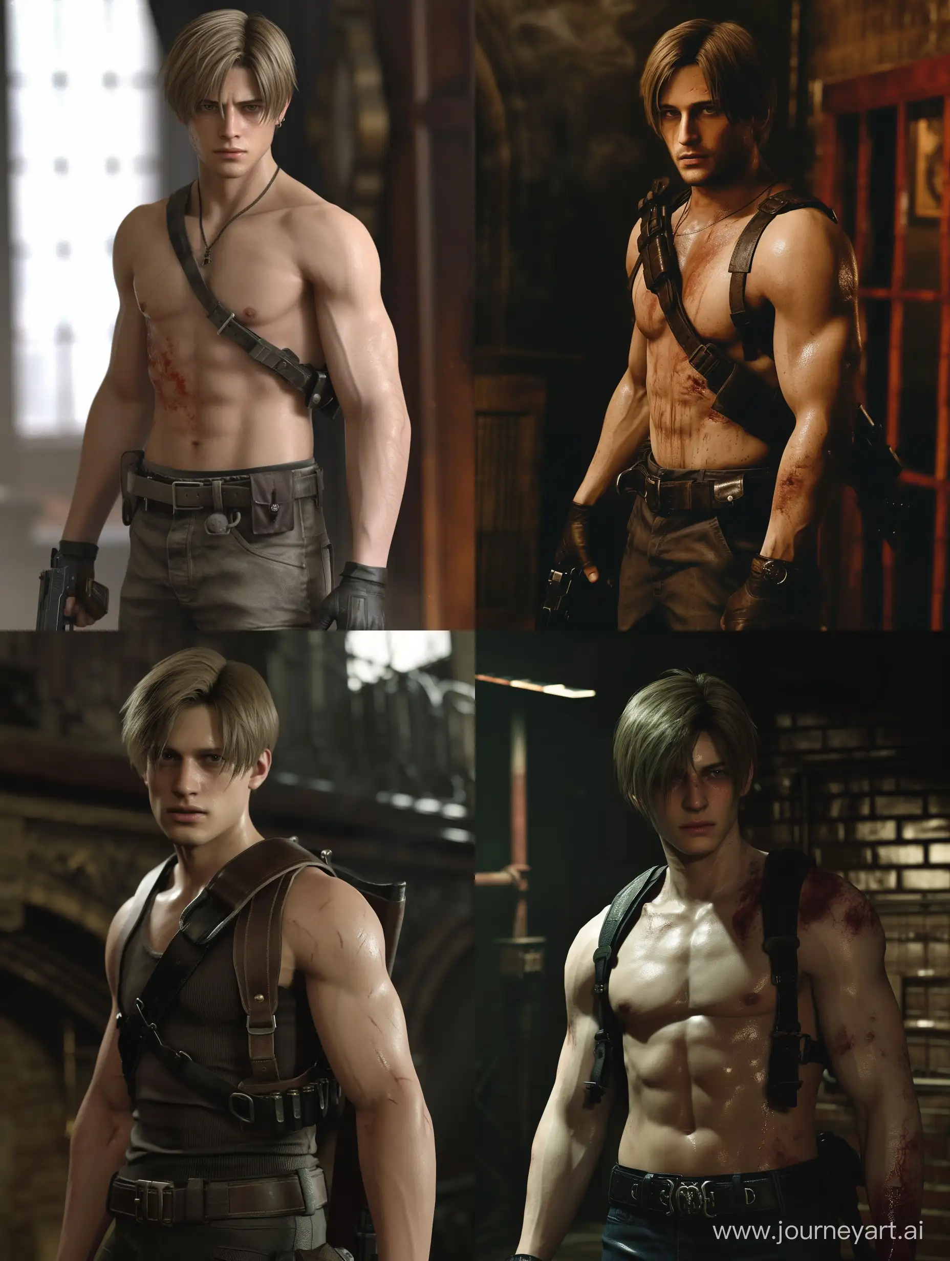 Leon kennedy shirtless re4 remake in game