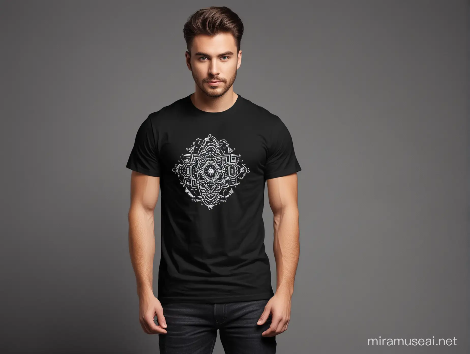 Black TShirt with Unique Printed Design Fashionable Apparel for Casual Wear