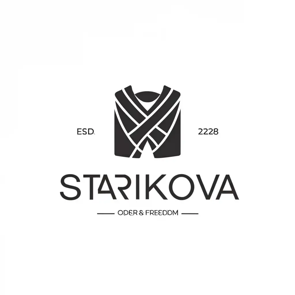a logo design,with the text "Starikova", main symbol:straitjacket,complex,be used in Legal industry,clear background