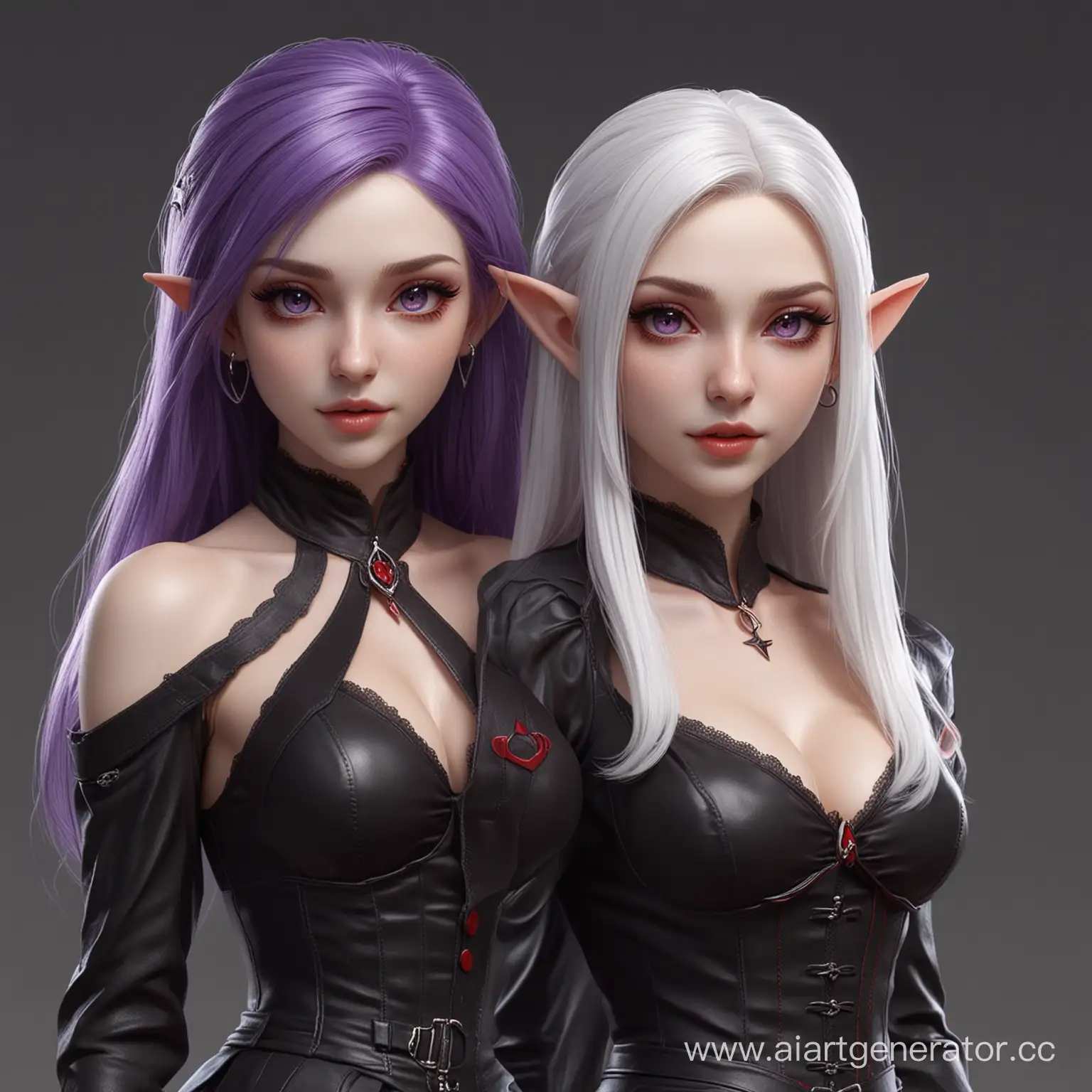 Fantasy-3D-Illustration-Vampire-Girl-and-Elf-with-Purple-Hair-and-Red-Eyes