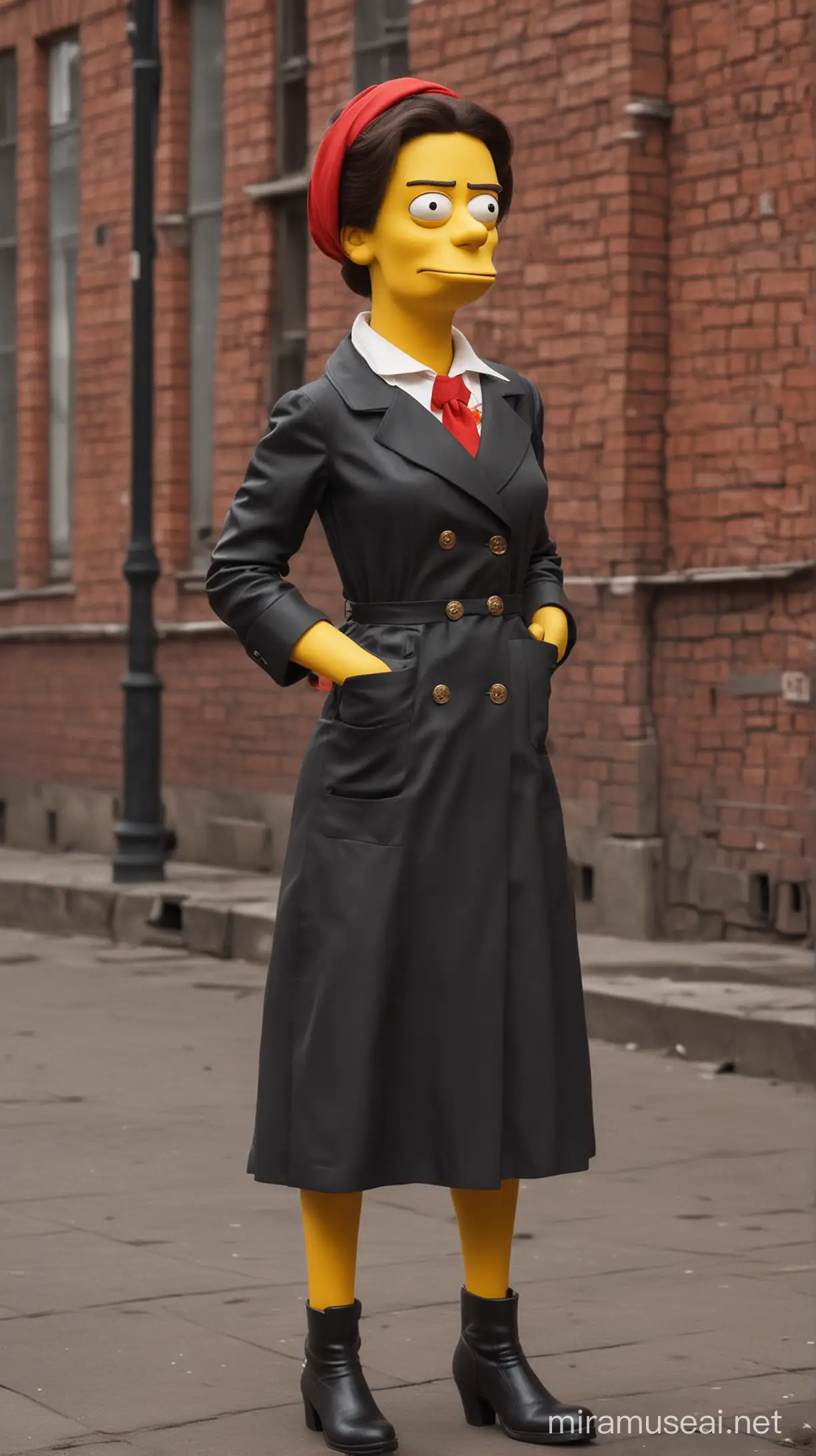 Elly Schlein at Russian revolution  in style of The Simpsons cartoon