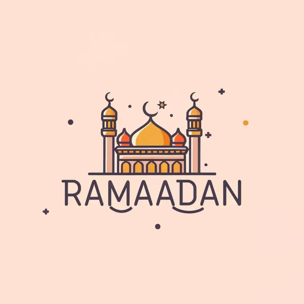 logo, Islam soft colors write it in English add Islamic symbols, with the text "Ramadan", typography