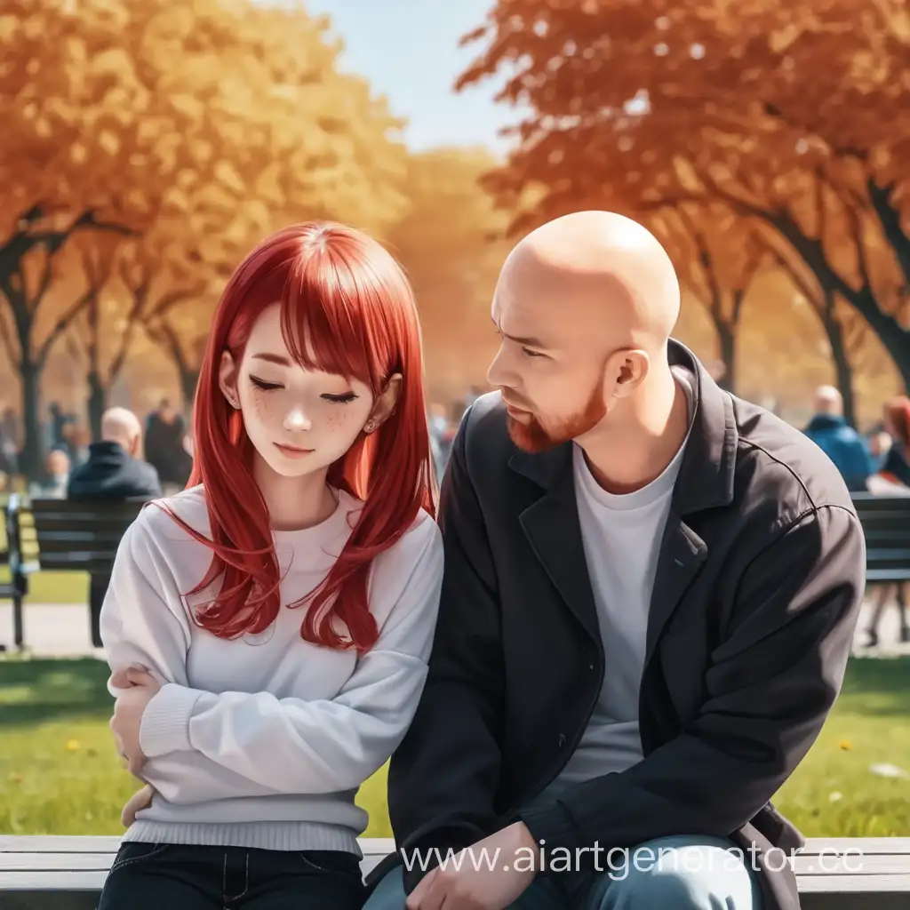 Vibrant-RedHaired-Girl-and-Bald-Guy-Enjoying-a-Relaxing-Day-in-the-Park