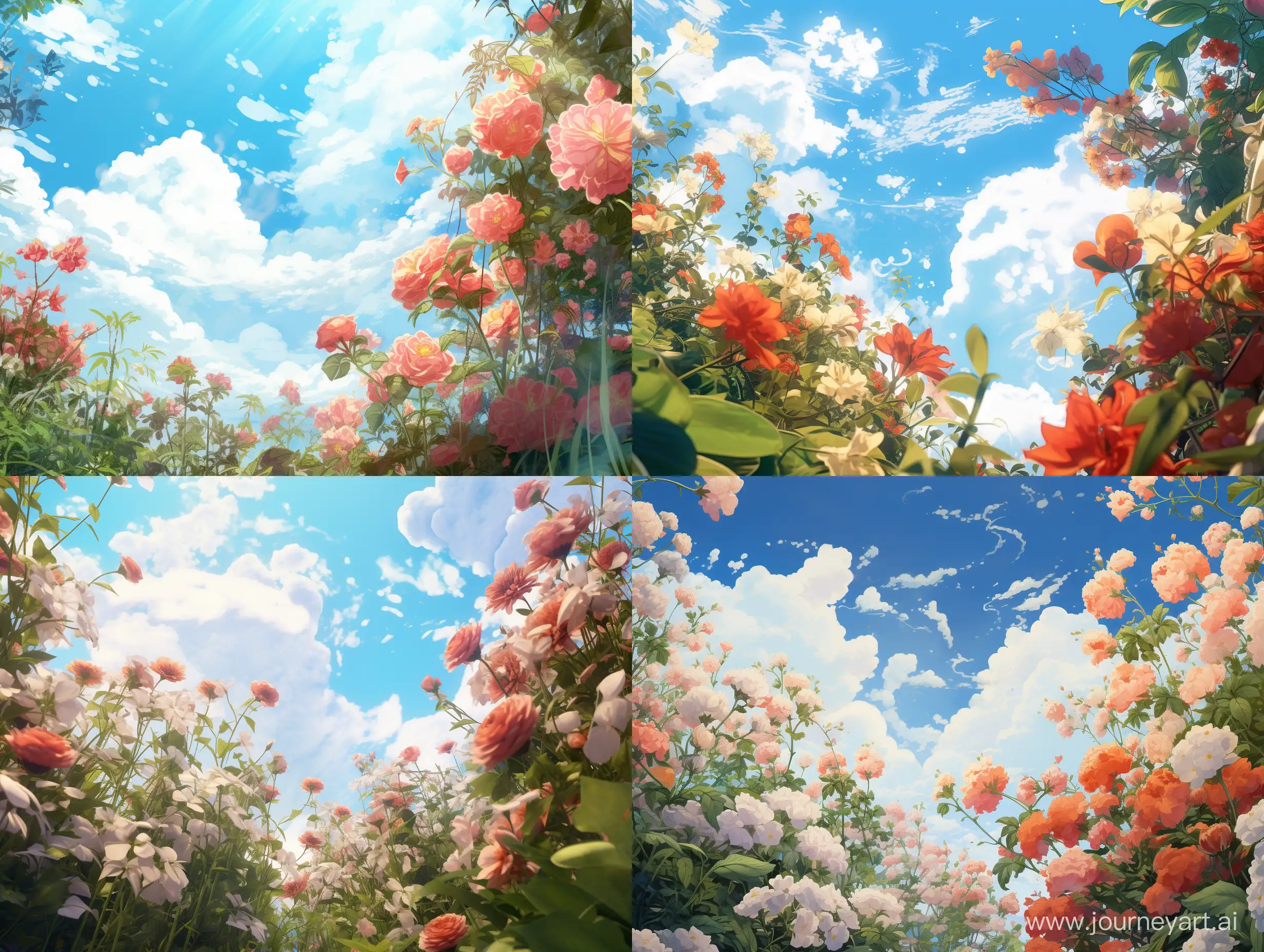 Blooming-Flower-Bushes-Beneath-a-Clear-Sky