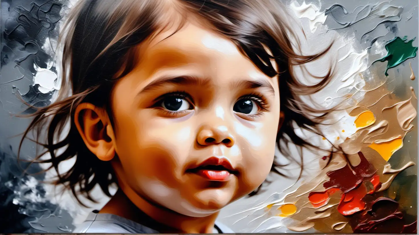 relaistic child painting with oil paint texture
