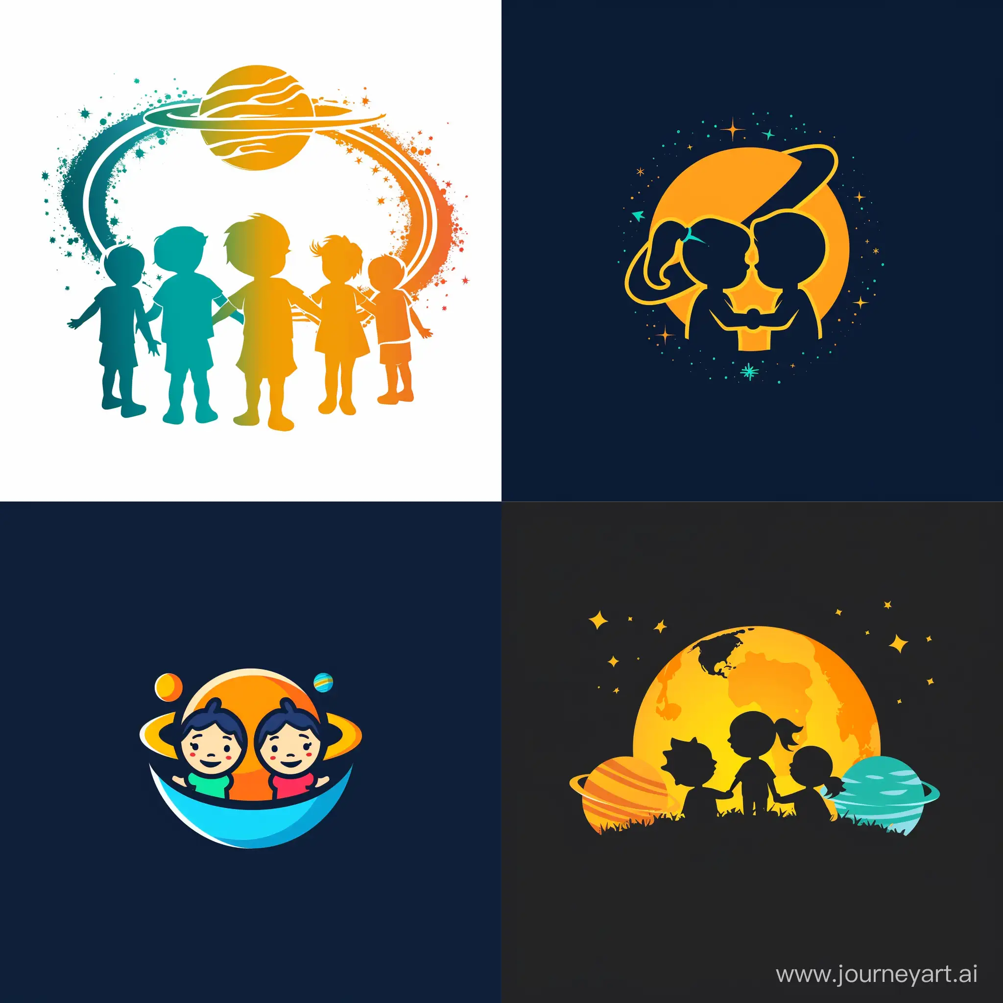 Vibrant-Vector-Logo-with-Playful-Children-on-a-Distant-Planet