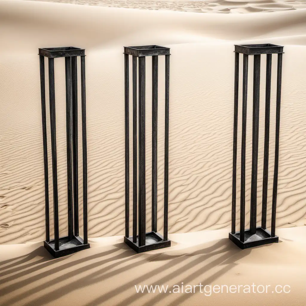 Minimalist-Iron-Columns-Rising-Against-Sandy-Backdrop