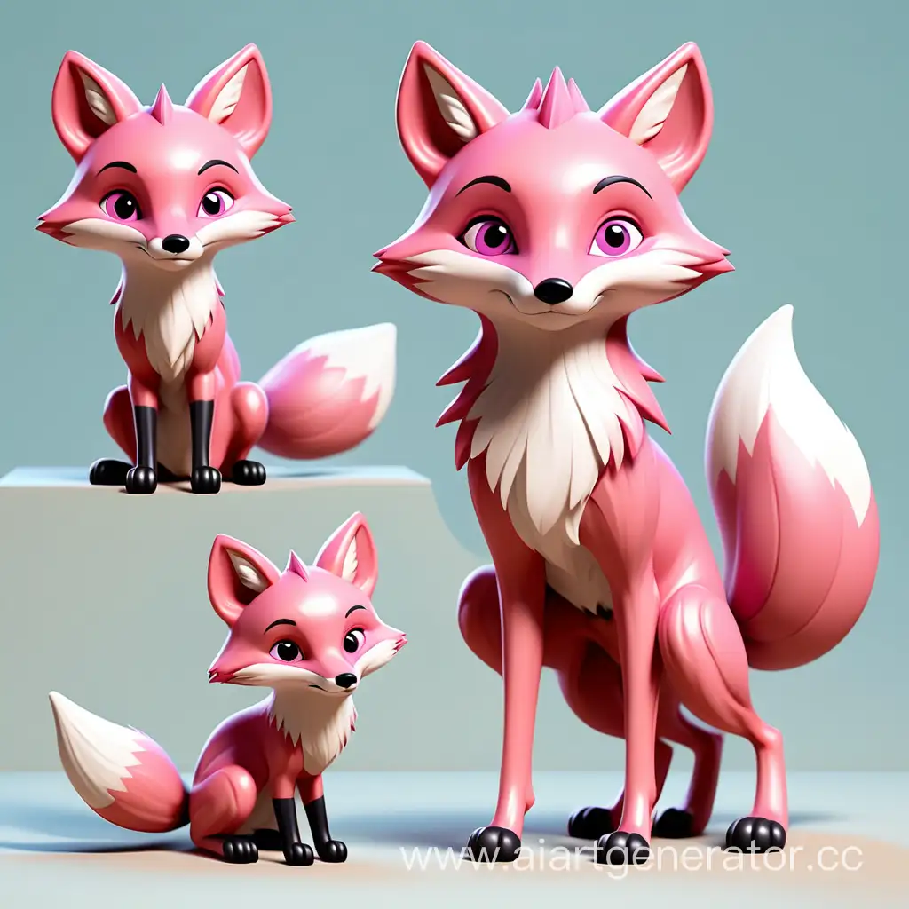 a cute, pink fox avatar in four stages of growth from infant, child, teen, and adult