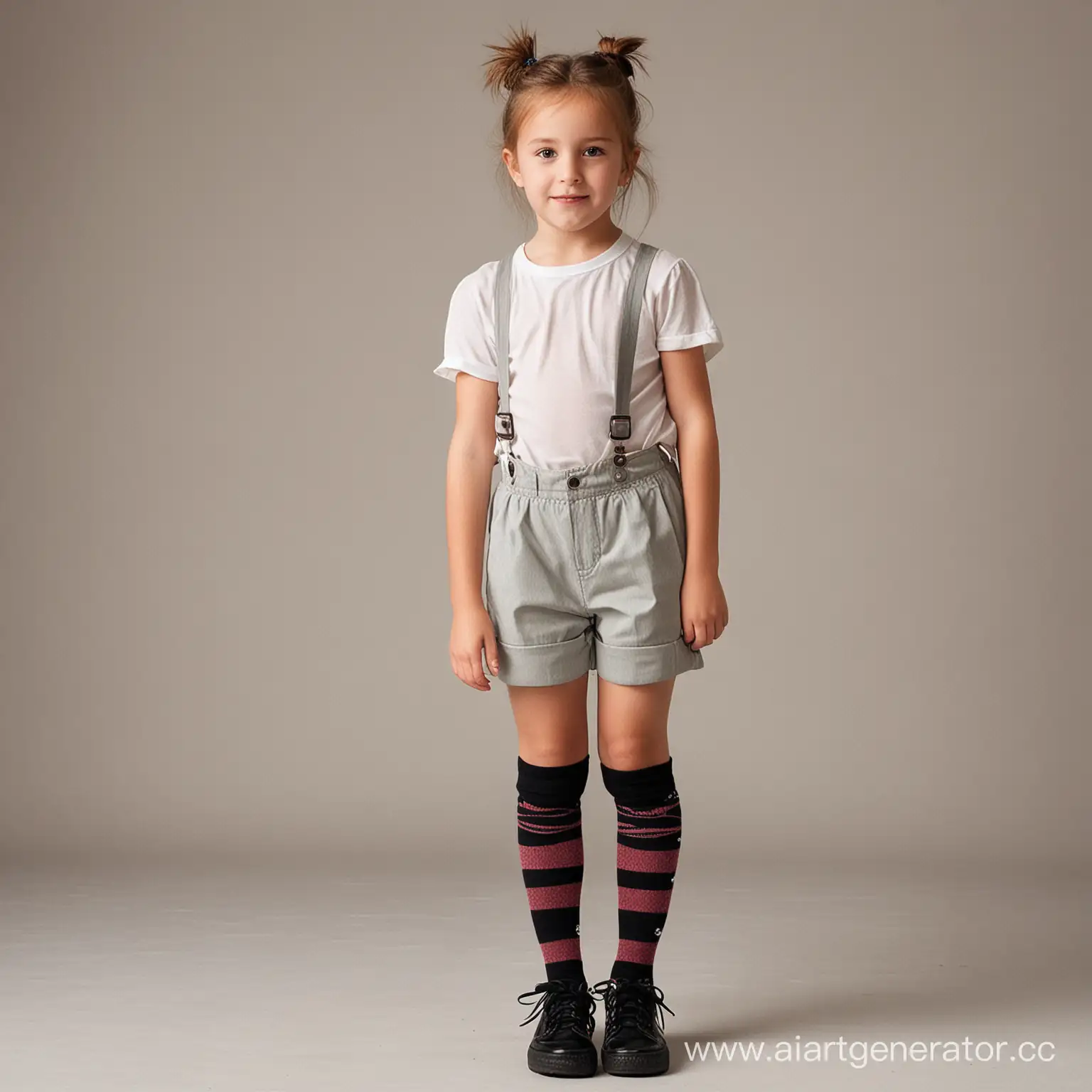 Little girl in long shorts and knee socks