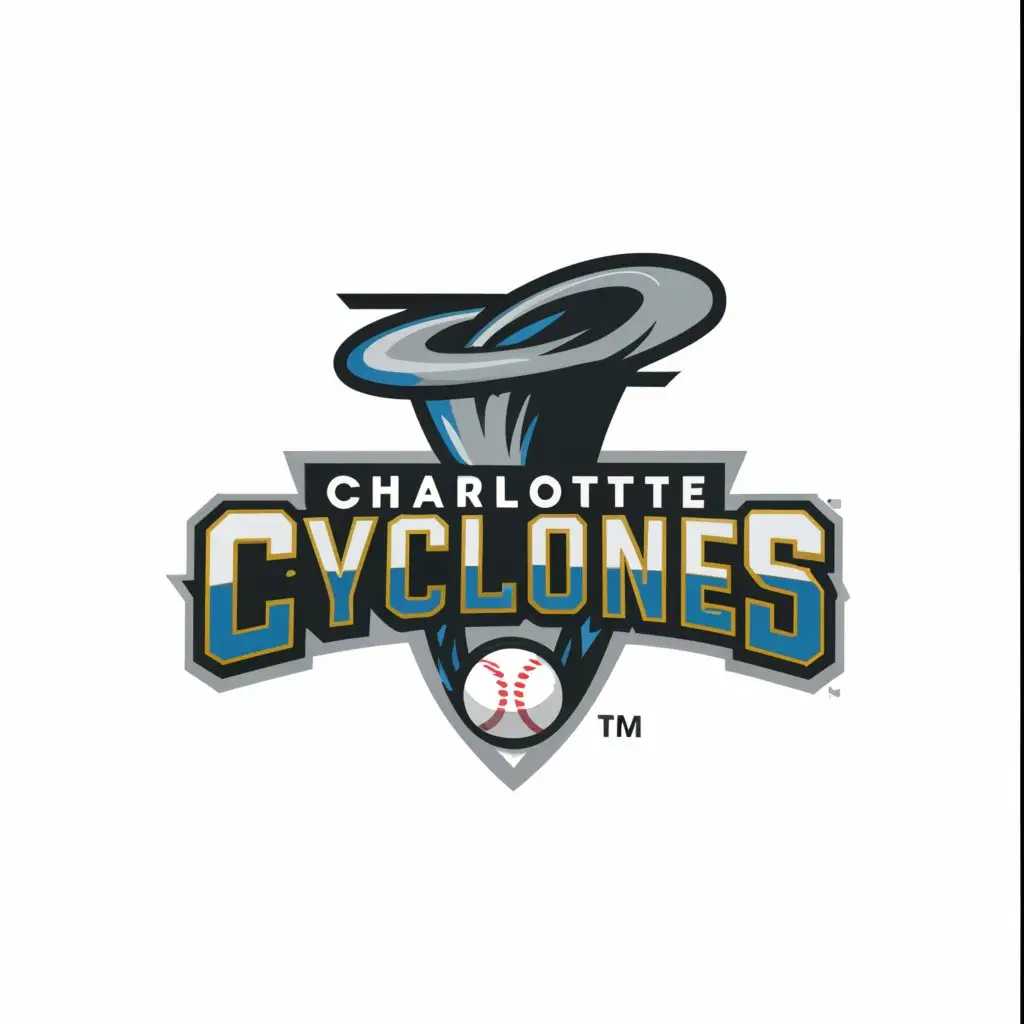 a logo design,with the text 'Charlotte Cyclones', main symbol:Tornado sports logo + baseball,Moderate,clear background. Make colors blue grey and yellow