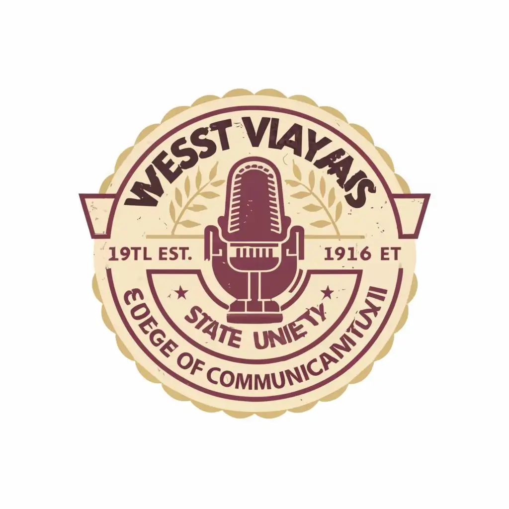 logo, microphone, with the text "west visayas state university college of communication", typography, be used in Education industry