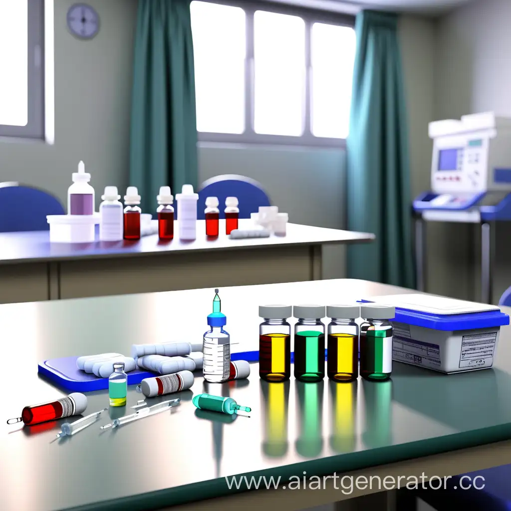 Medical-Treatment-Scene-with-Injections-and-Medicines-on-Table