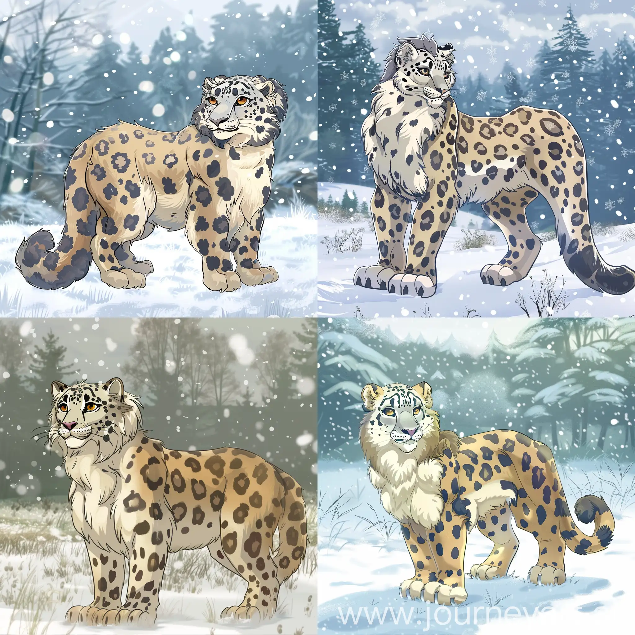 Cartoon-Snow-Leopard-in-Snowy-Forest-Scene