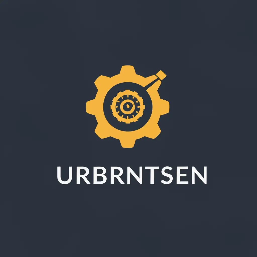 a logo design, with the text 'Urberntsen', main symbol: A cog with a watch face inside. The watch hands are at 10 and 4, Minimalistic, to be used in Technology industry, clear background