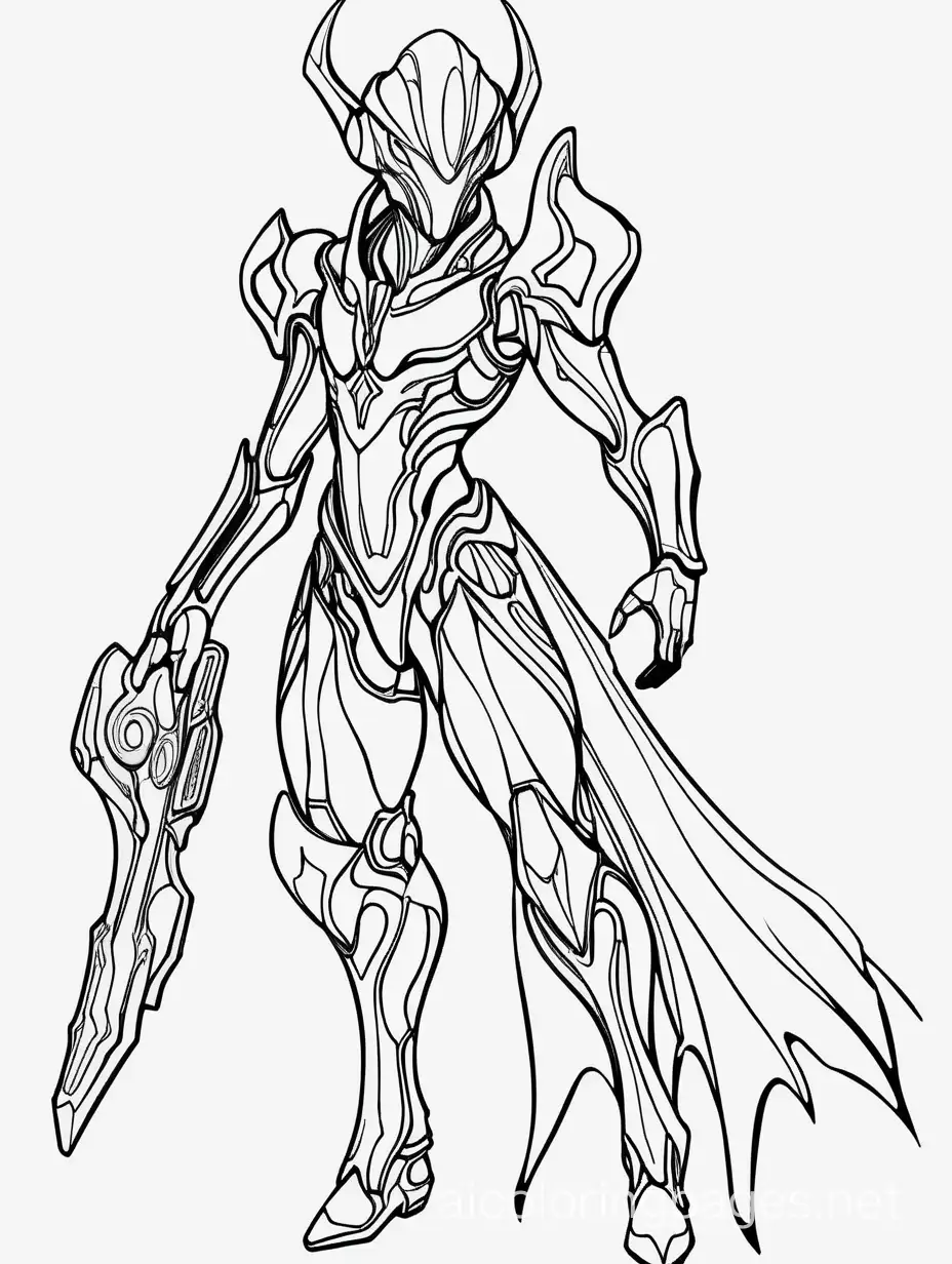 warframe, Coloring Page, black and white, line art, white background, Simplicity, Ample White Space. The background of the coloring page is plain white to make it easy for young children to color within the lines. The outlines of all the subjects are easy to distinguish, making it simple for kids to color without too much difficulty