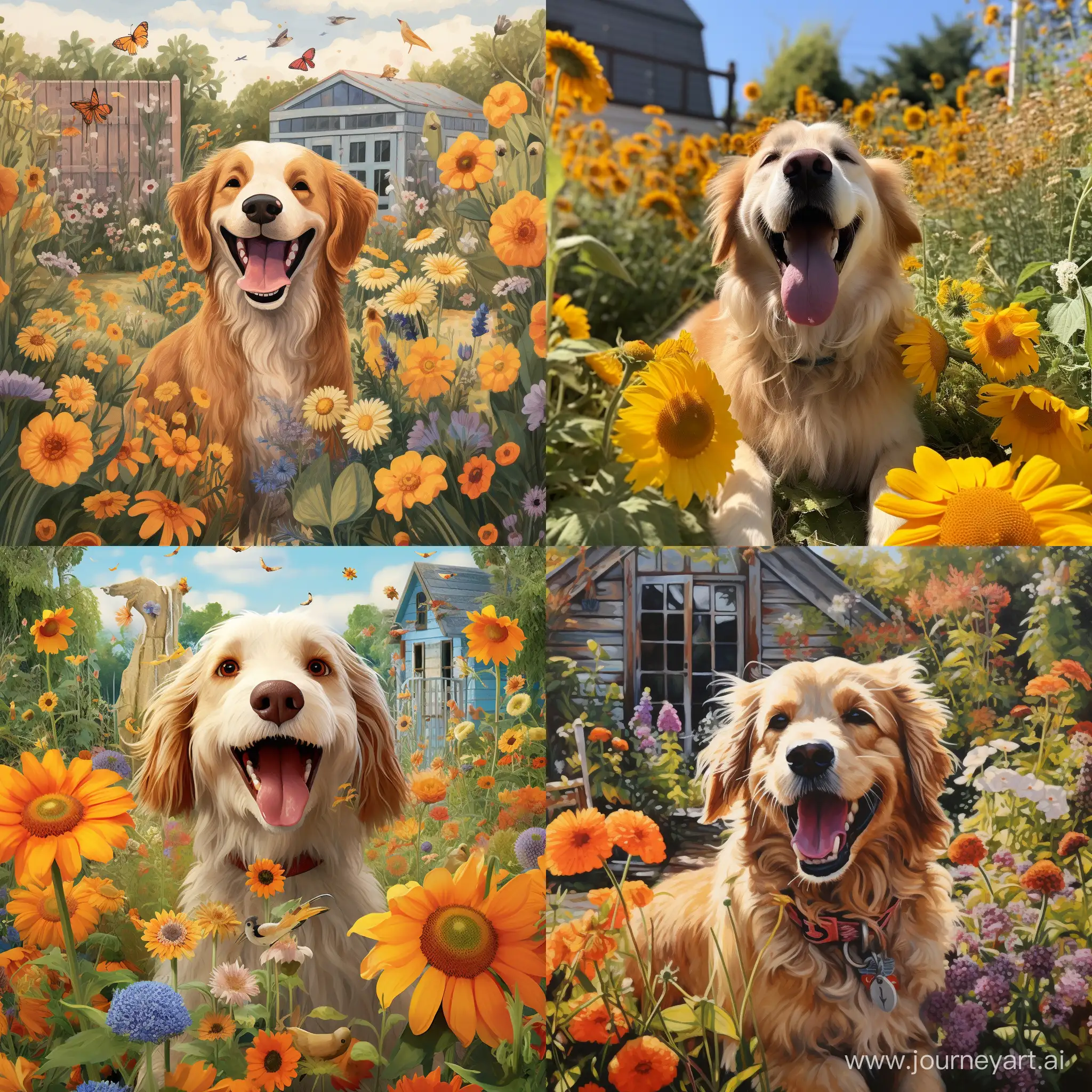 Joyful-Canine-Frolicking-in-Lush-Garden-Oasis
