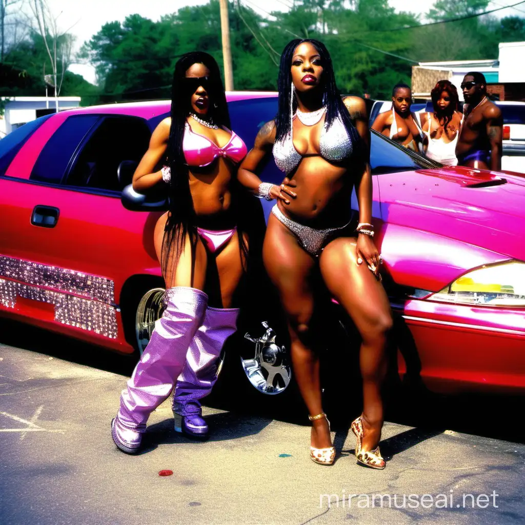 2001 Dirty South Hip Hop Music Video Scene with Flashy Cars and Dancers
