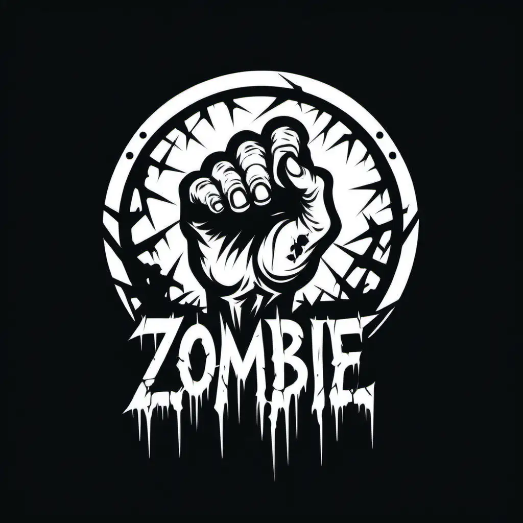 Zombie logo, "Death Grip", black and white, stencil, minimalist, simplicity, vector art, negative space, isolated on black background
