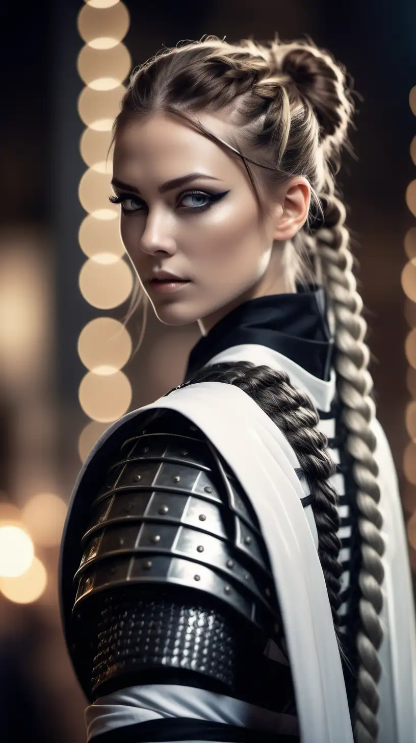 Attractive Nordic Woman in Samurai Armor with Braided Hair