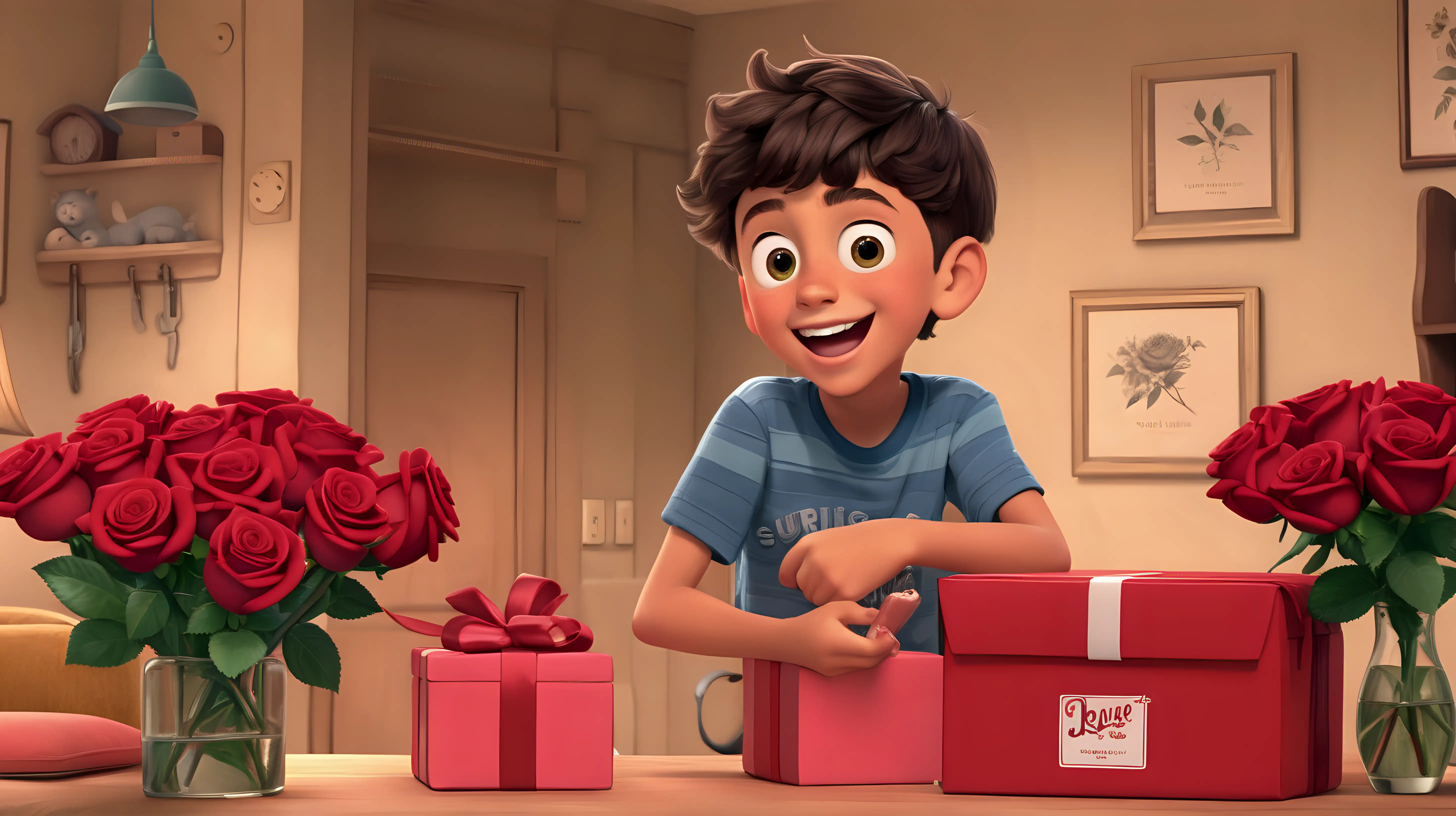 Boy Planning Surprise Rose Delivery Anticipation and Excitement Animated Scene