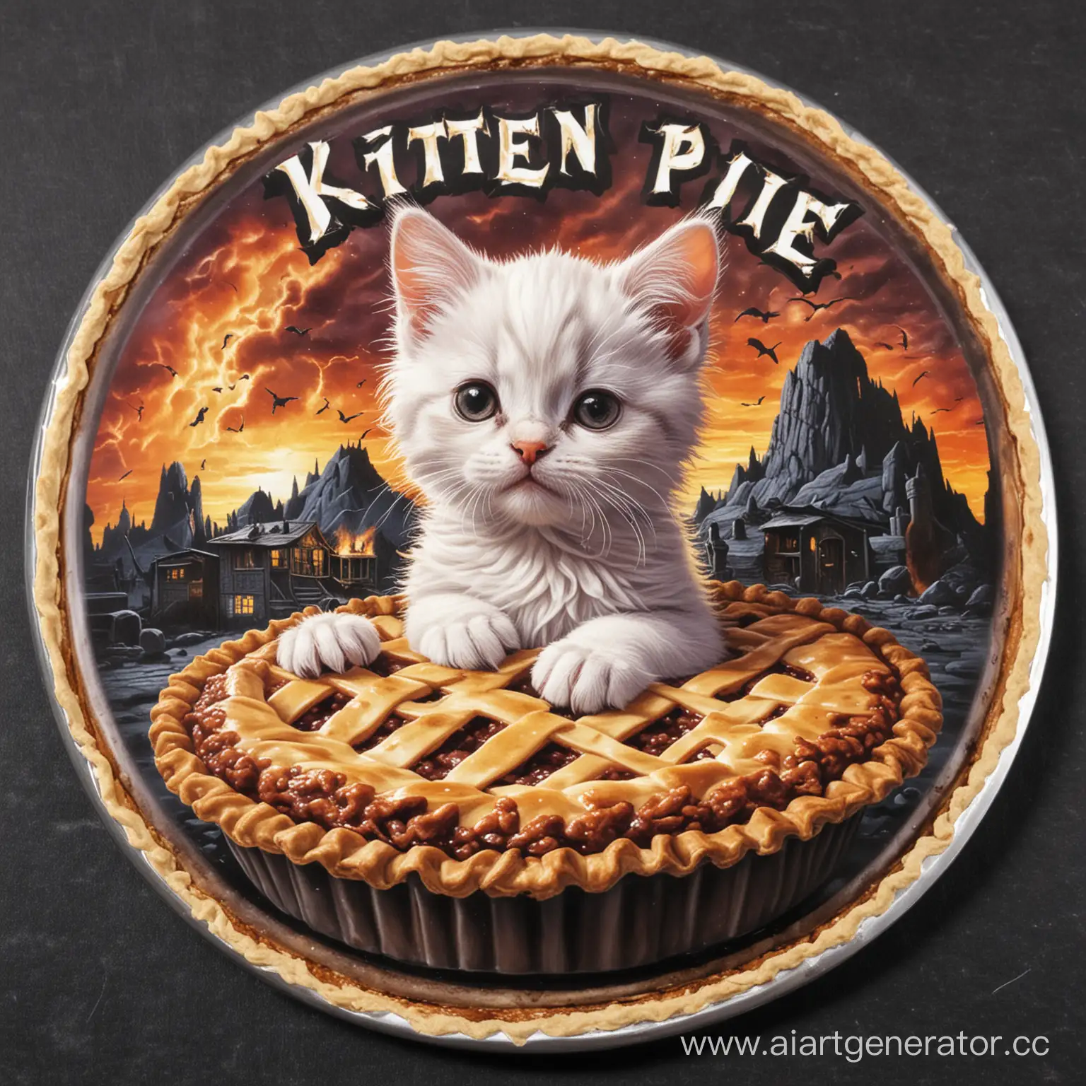 Whimsical-Metal-Pie-with-Kitten-Decor