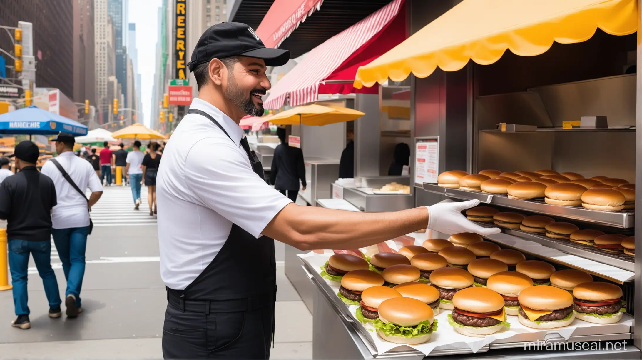 a man selling hamburgers  in New York City