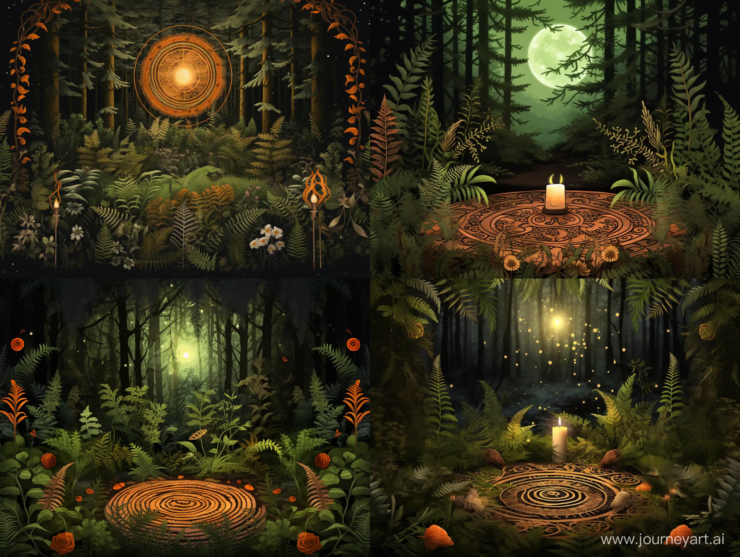 Enchanting-Night-Scene-Fern-Carpet-Glowing-Flowers-and-Forest-Creatures