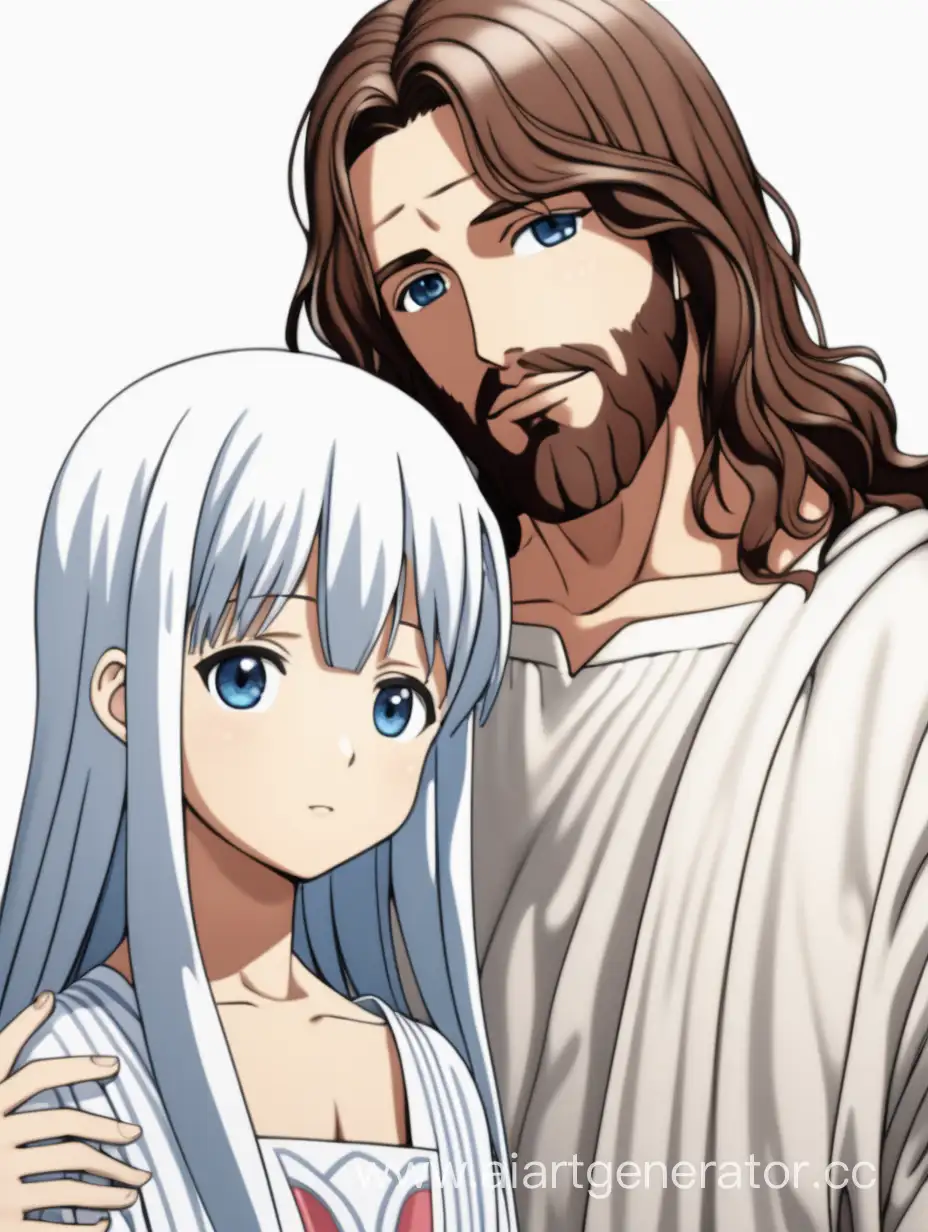 depict jesus and girl anime characters