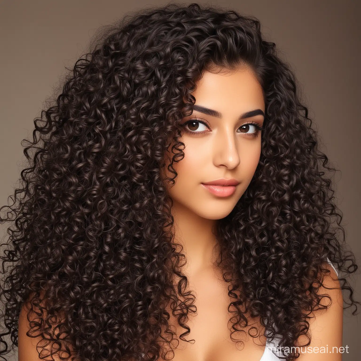 Arabian Girl with Long Curly Hair Portrait