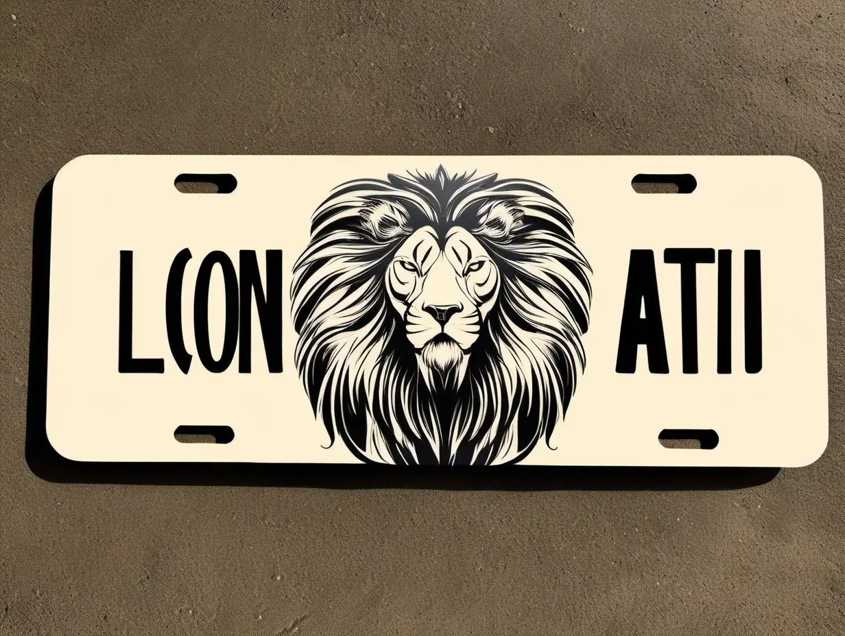 Wild Lion Printed License Plate Roaming in Savannah Wilderness