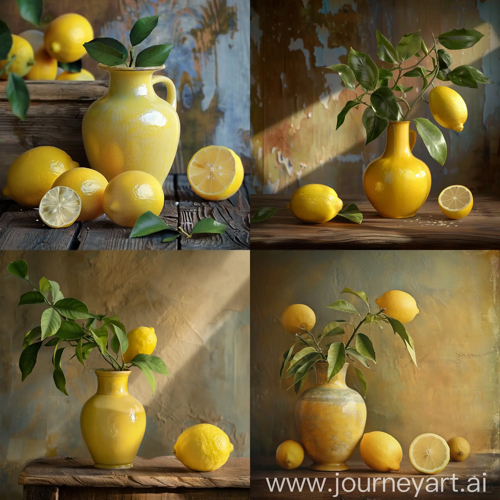 Vintage-Lemon-Vase-Realistic-Still-Life-Composition