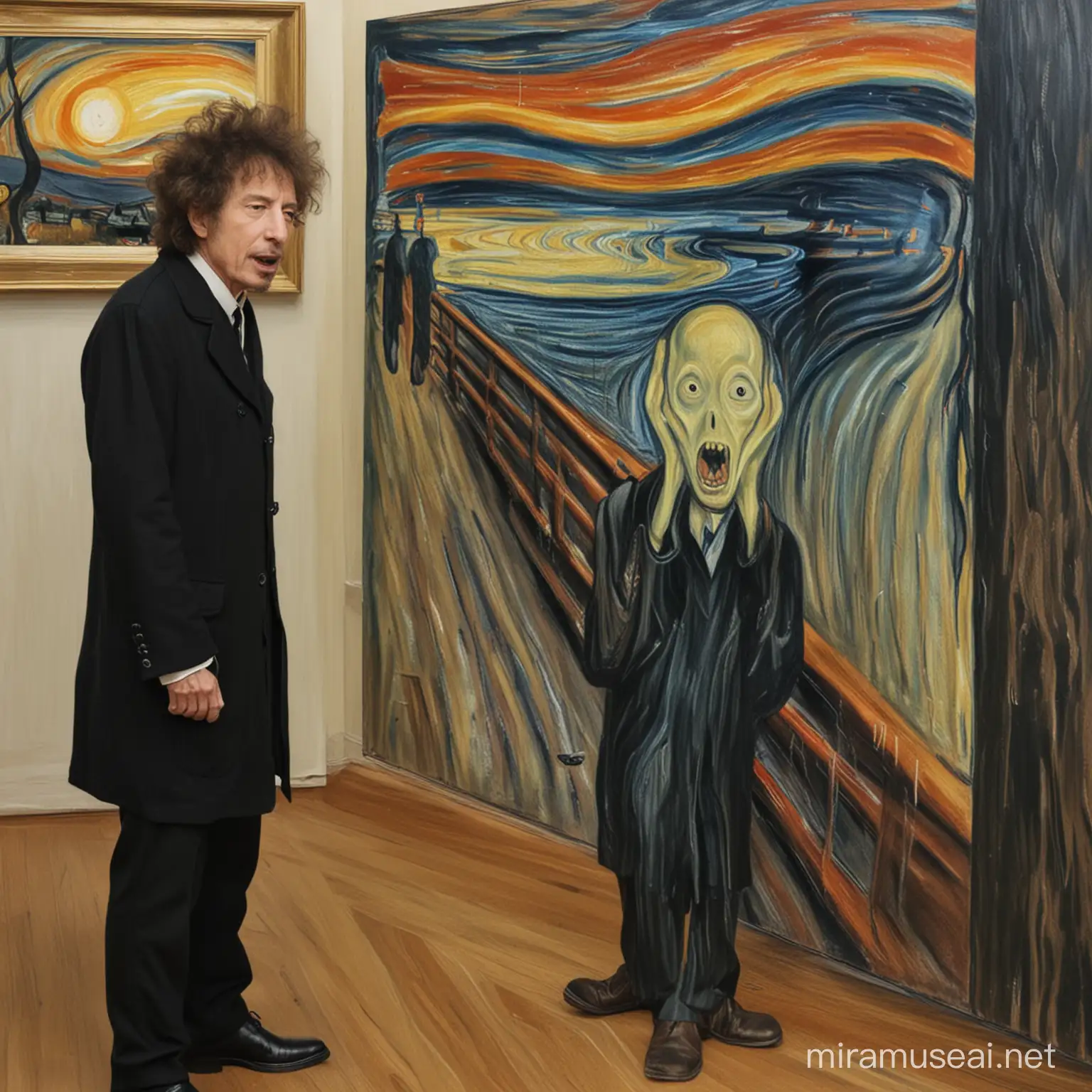 Bob Dylan Performing Amidst Edvard Munchs The Scream Artwork