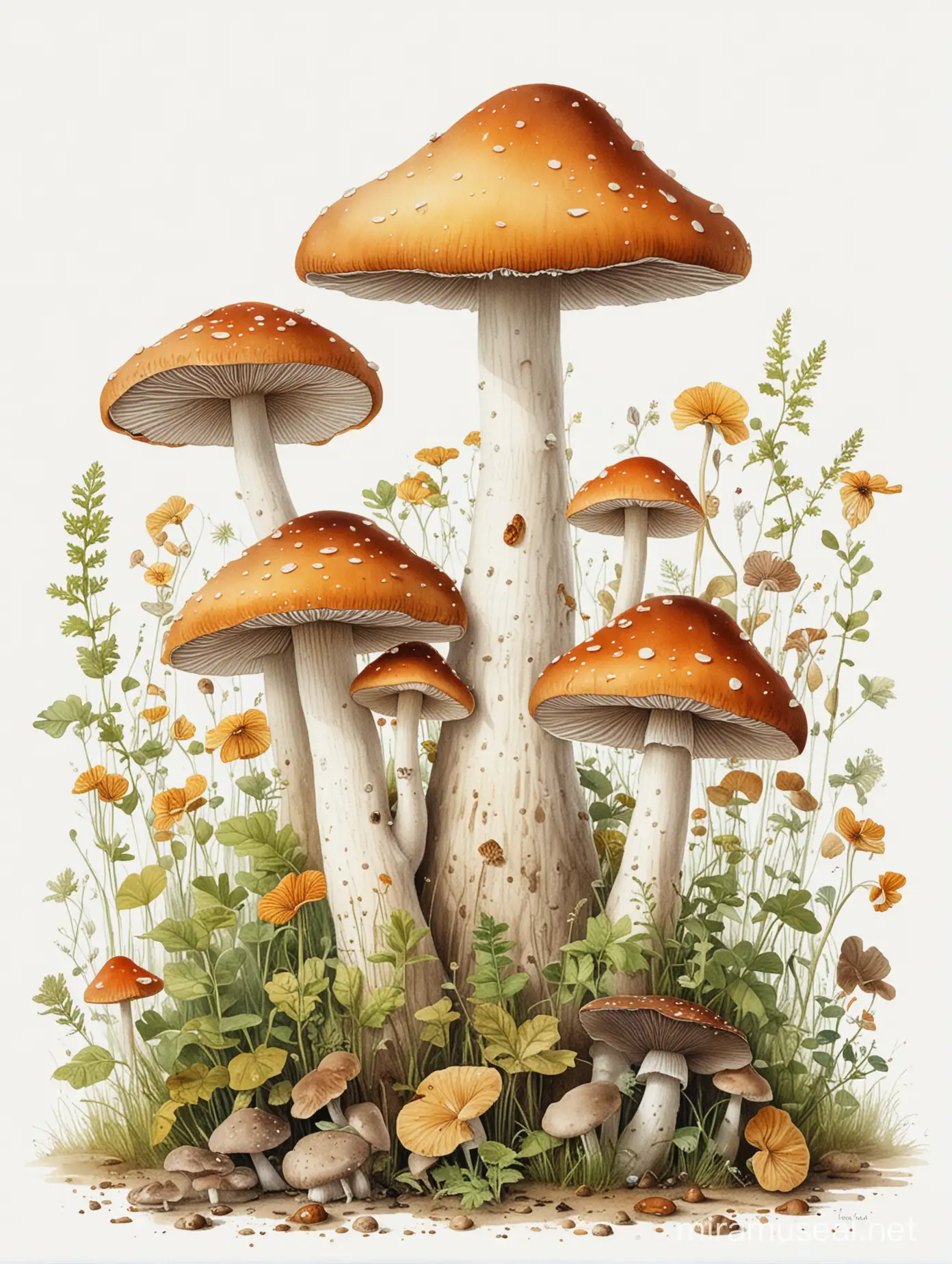 children's book, mushroom illustration, white background

