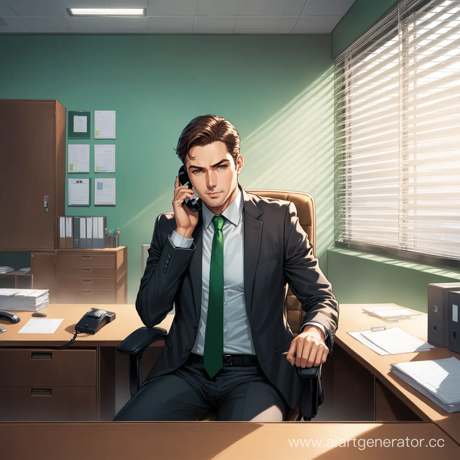 Businessman-in-Office-Chair-Talking-on-Phone