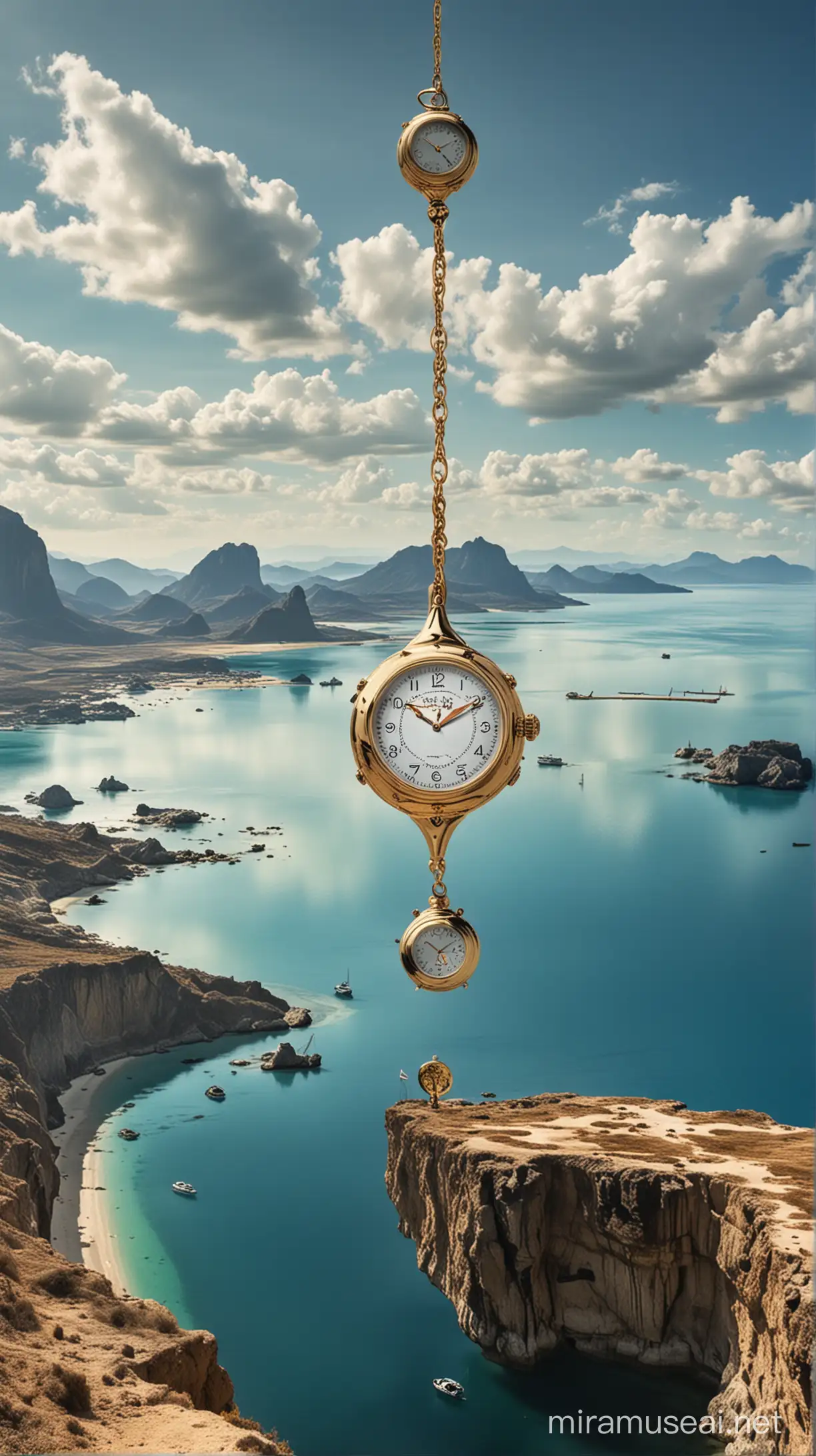 Surreal Floating Islands with Daliesque Watch